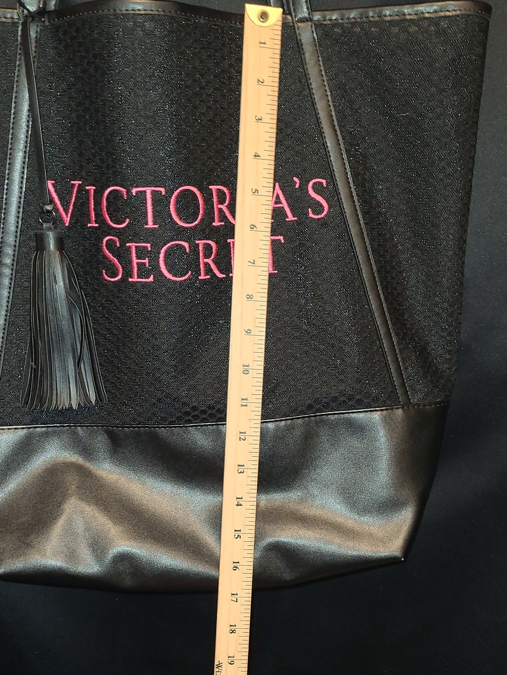 Victoria's Secret Black Tote with Pink Logo and Tassel - Picture 3 of 8